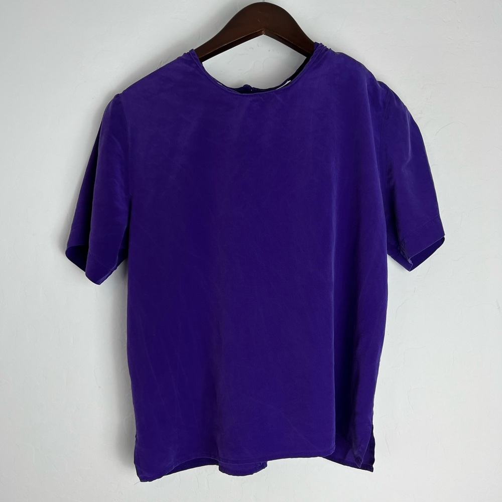 100% silk solid Purple short sleeve womens blouse Top Size 6 by Barrie P…